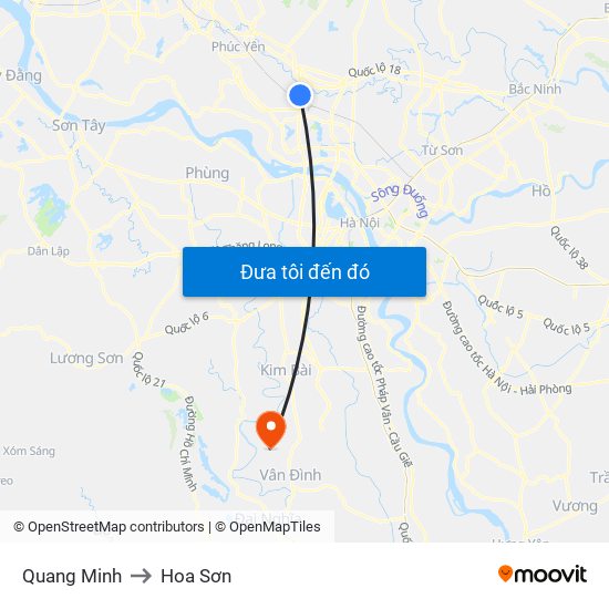 Quang Minh to Hoa Sơn map