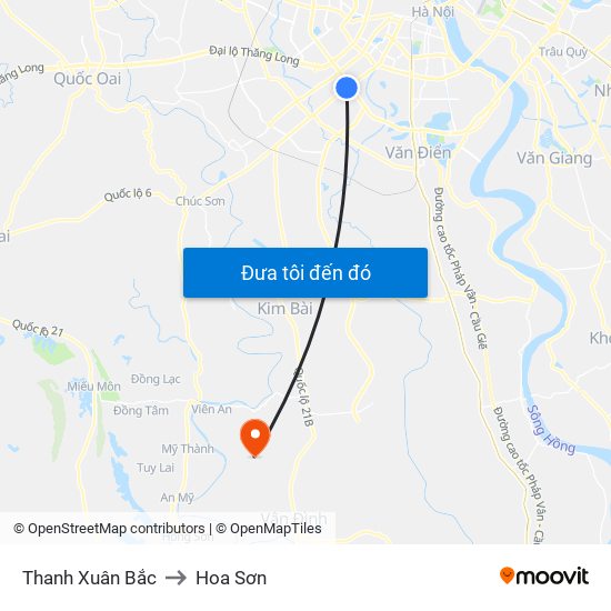 Thanh Xuân Bắc to Hoa Sơn map