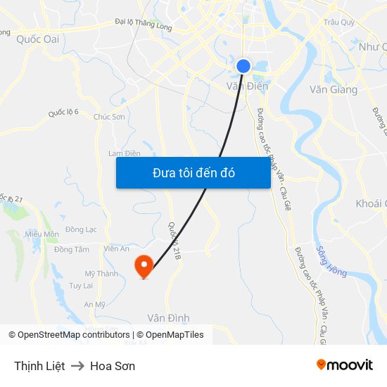 Thịnh Liệt to Hoa Sơn map