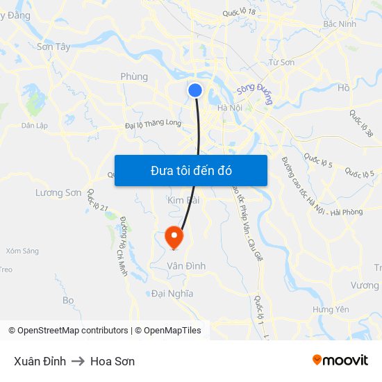 Xuân Đỉnh to Hoa Sơn map