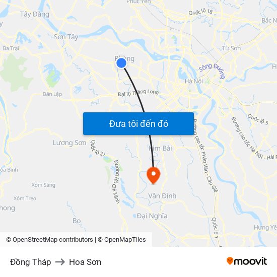 Đồng Tháp to Hoa Sơn map