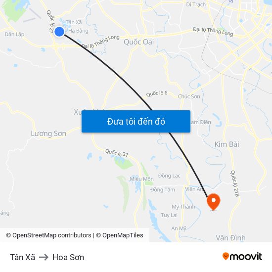 Tân Xã to Hoa Sơn map