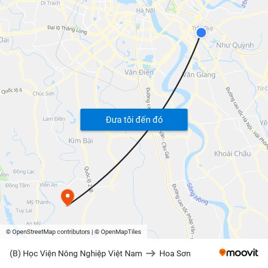 (B) Học Viện Nông Nghiệp Việt Nam to Hoa Sơn map