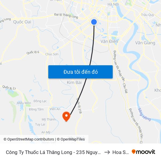 Công Ty Thuốc Lá Thăng Long - 235 Nguyễn Trãi to Hoa Sơn map