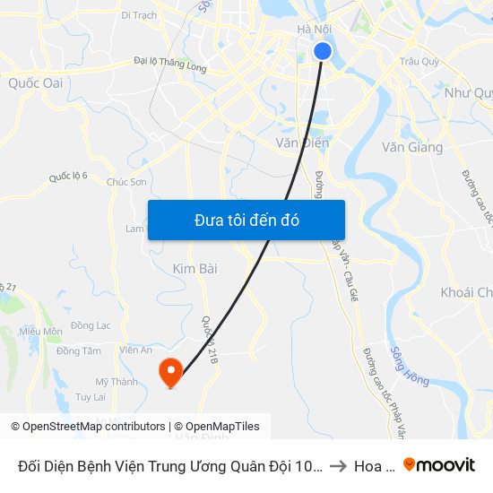 Đối Diện Bệnh Viện Trung Ương Quân Đội 108 - Trần Hưng Đạo to Hoa Sơn map