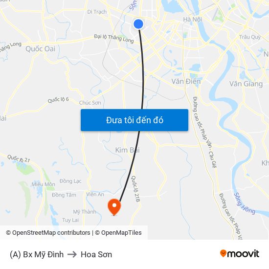 (A) Bx Mỹ Đình to Hoa Sơn map