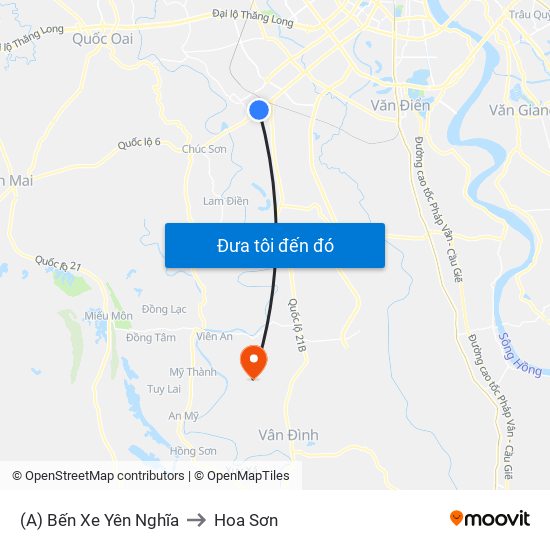 (A) Bến Xe Yên Nghĩa to Hoa Sơn map