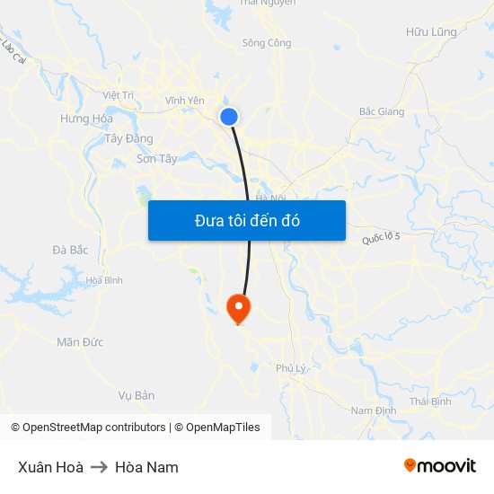 Xuân Hoà to Hòa Nam map