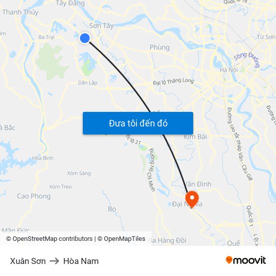 Xuân Sơn to Hòa Nam map