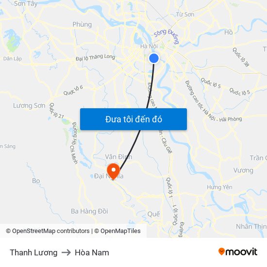 Thanh Lương to Hòa Nam map