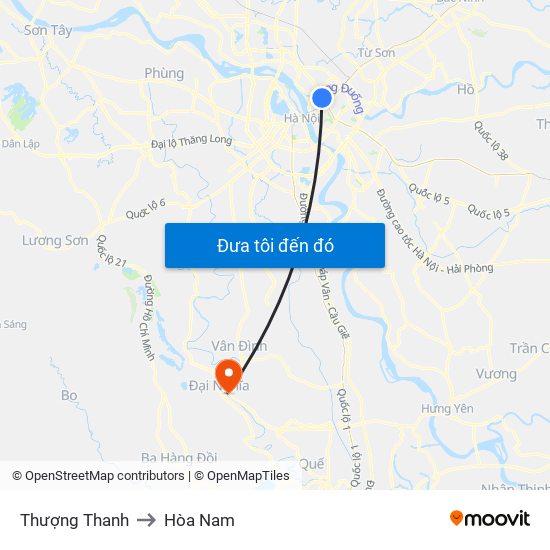 Thượng Thanh to Hòa Nam map