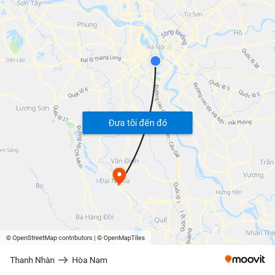 Thanh Nhàn to Hòa Nam map