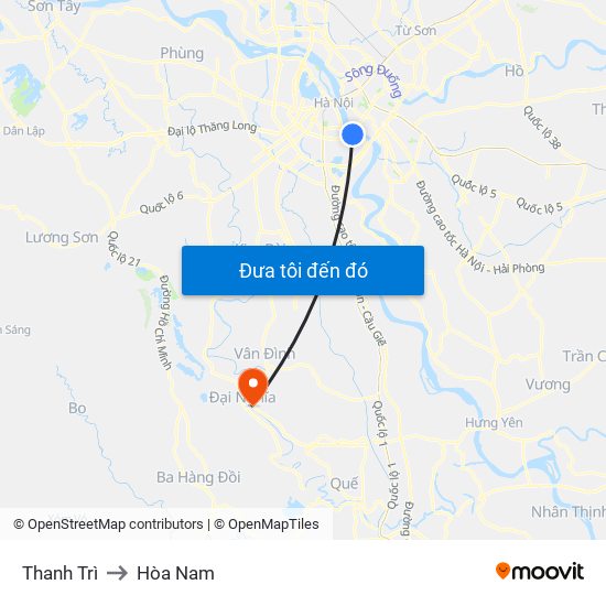 Thanh Trì to Hòa Nam map