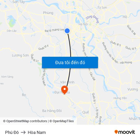 Phú Đô to Hòa Nam map