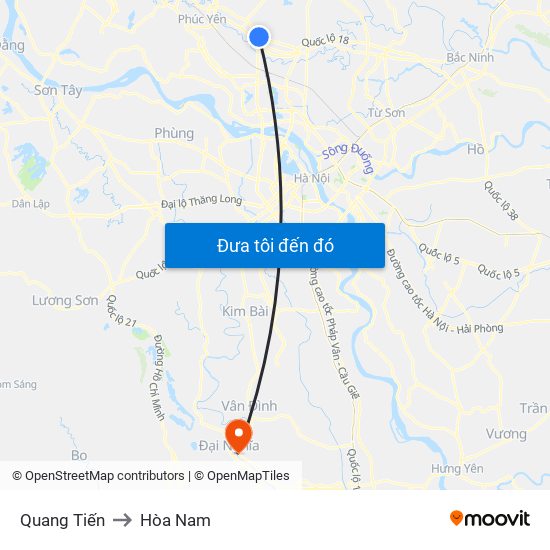 Quang Tiến to Hòa Nam map