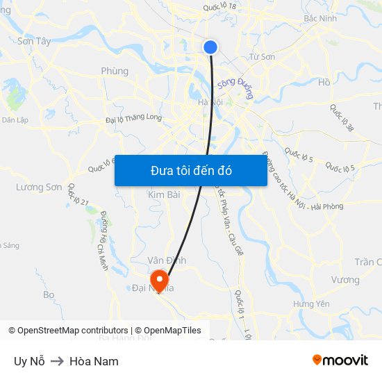 Uy Nỗ to Hòa Nam map