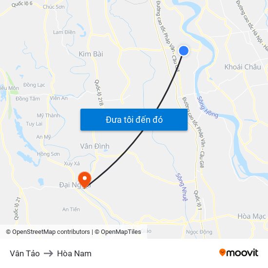 Vân Tảo to Hòa Nam map