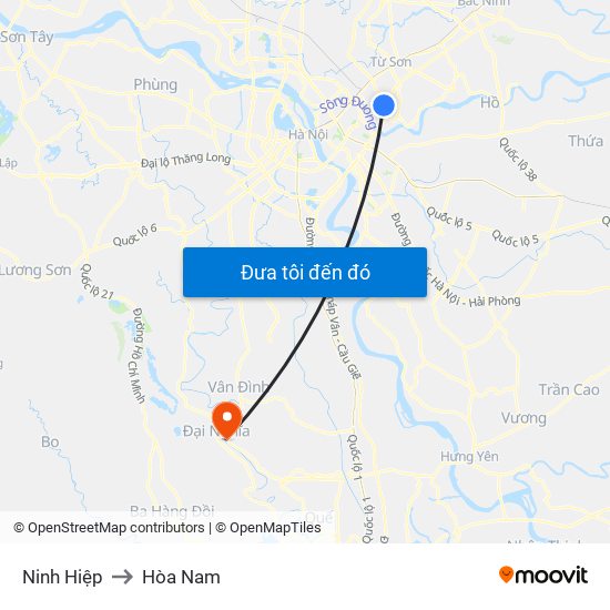 Ninh Hiệp to Hòa Nam map