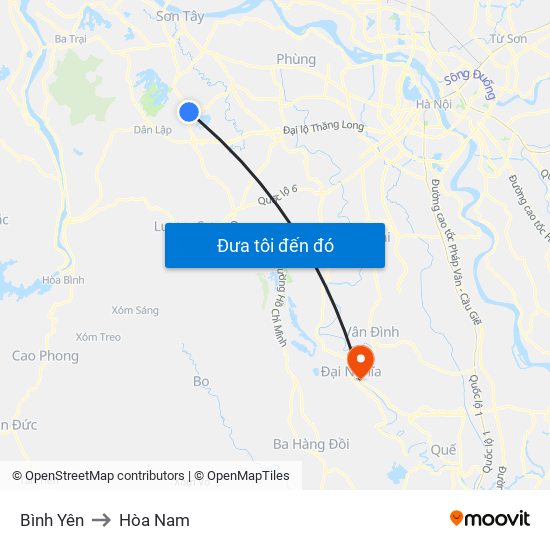 Bình Yên to Hòa Nam map