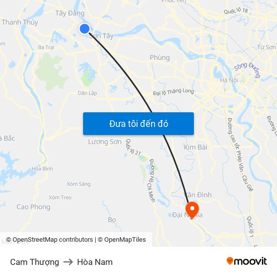 Cam Thượng to Hòa Nam map