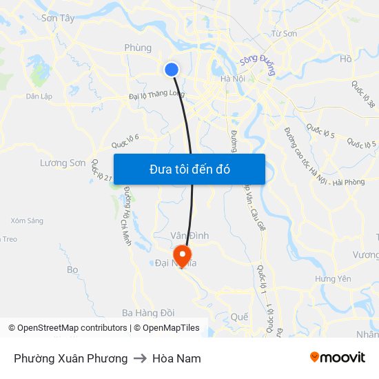 Phường Xuân Phương to Hòa Nam map