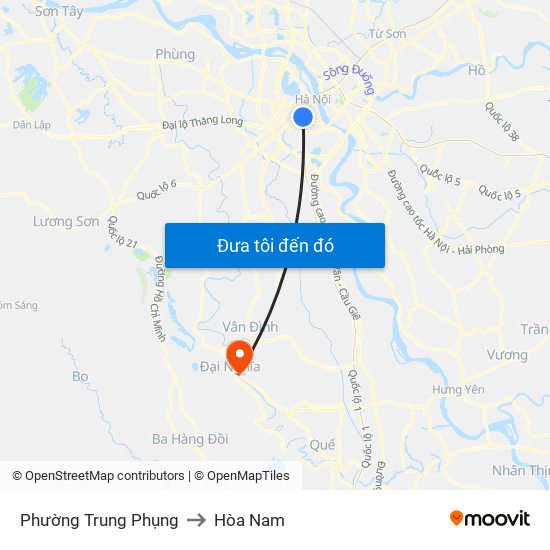 Phường Trung Phụng to Hòa Nam map