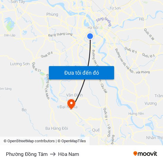 Phường Đồng Tâm to Hòa Nam map