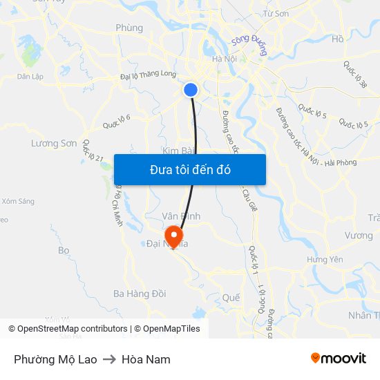 Phường Mộ Lao to Hòa Nam map