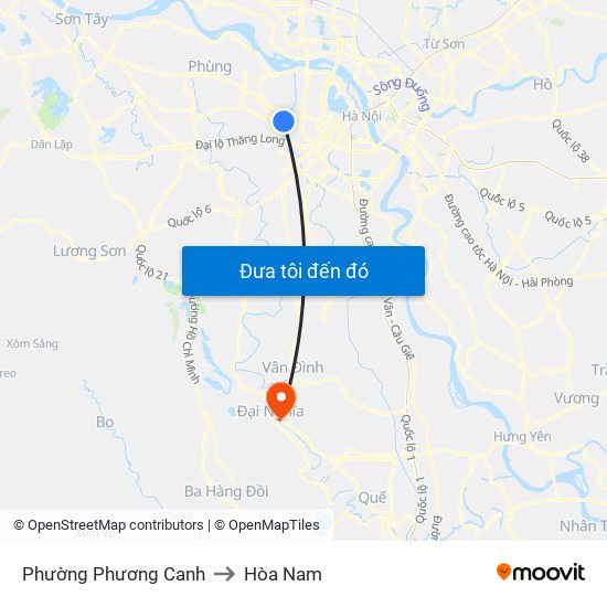 Phường Phương Canh to Hòa Nam map