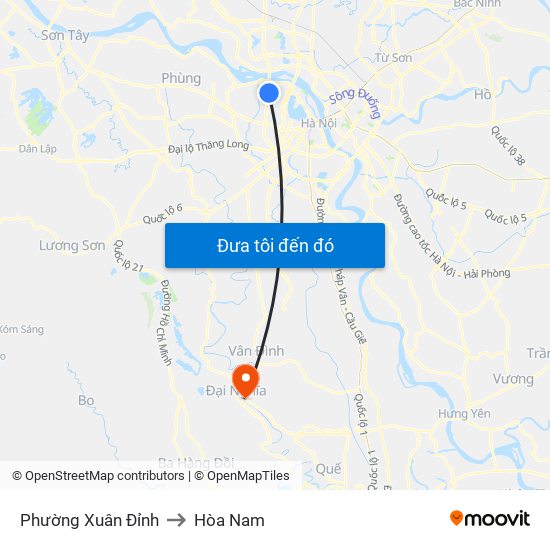 Phường Xuân Đỉnh to Hòa Nam map