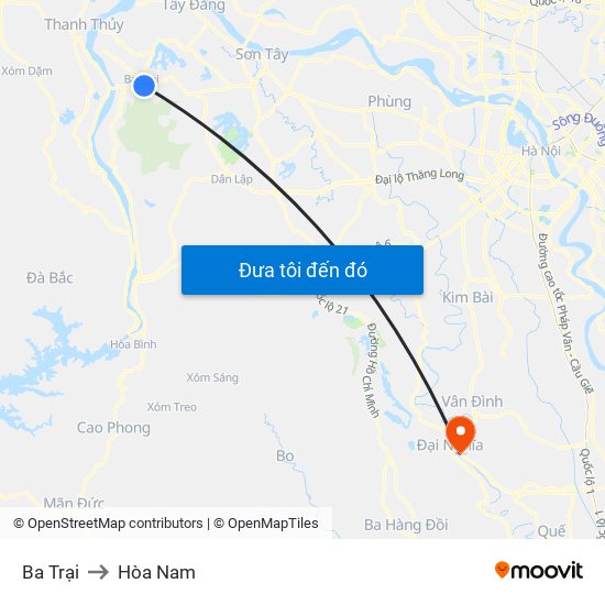 Ba Trại to Hòa Nam map