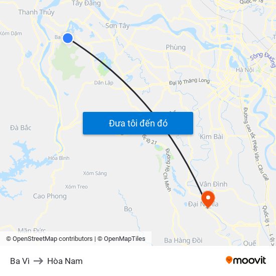 Ba Vì to Hòa Nam map