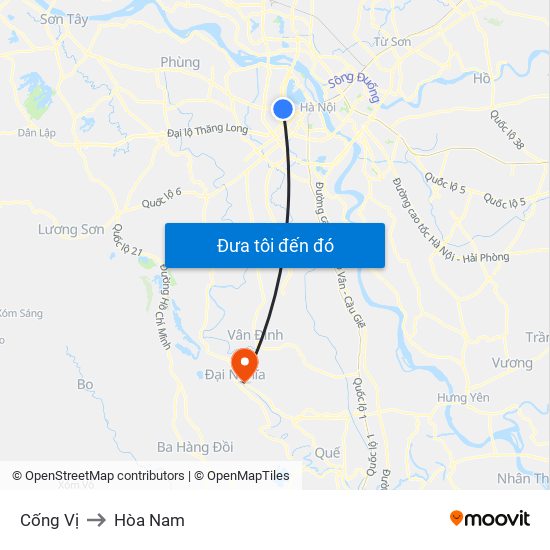 Cống Vị to Hòa Nam map