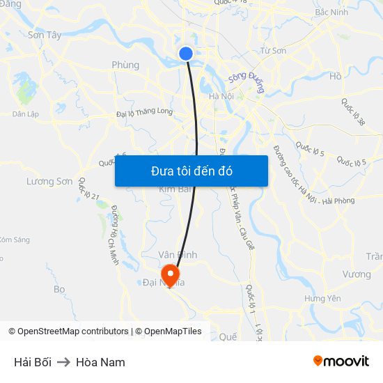 Hải Bối to Hòa Nam map