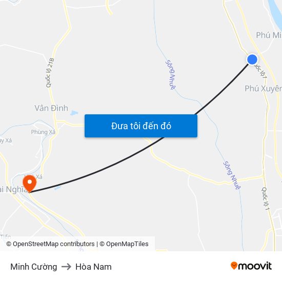 Minh Cường to Hòa Nam map