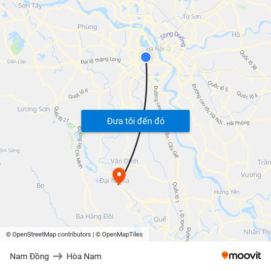 Nam Đồng to Hòa Nam map