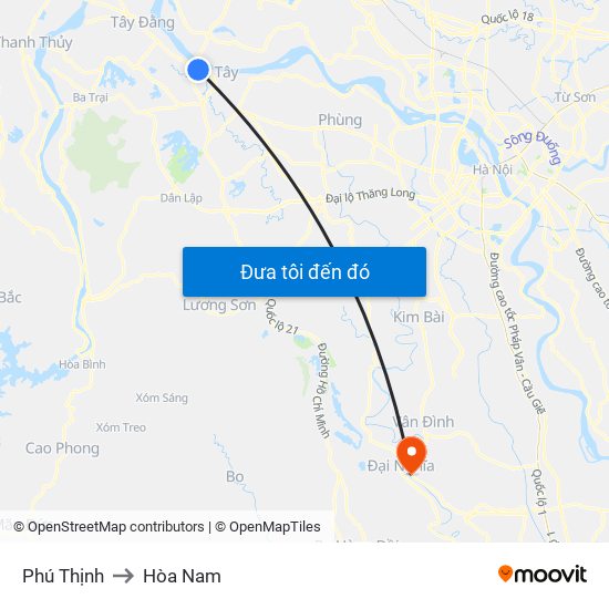 Phú Thịnh to Hòa Nam map