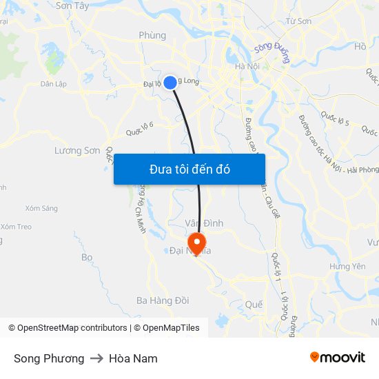 Song Phương to Hòa Nam map