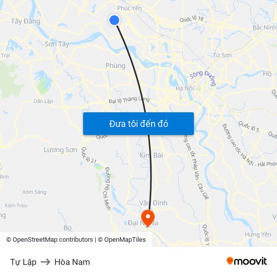Tự Lập to Hòa Nam map