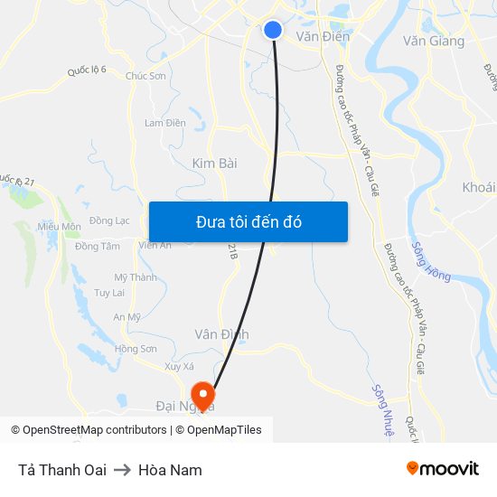 Tả Thanh Oai to Hòa Nam map