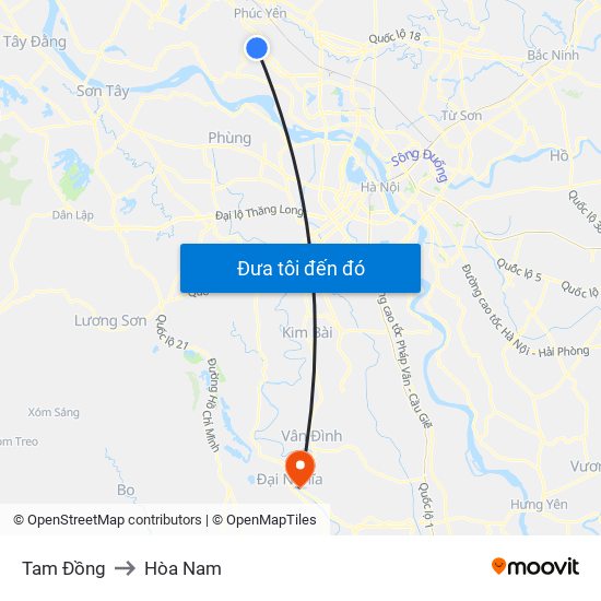 Tam Đồng to Hòa Nam map