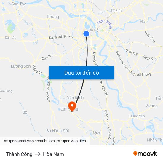 Thành Công to Hòa Nam map