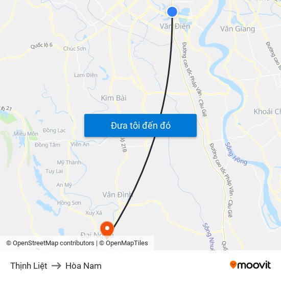 Thịnh Liệt to Hòa Nam map