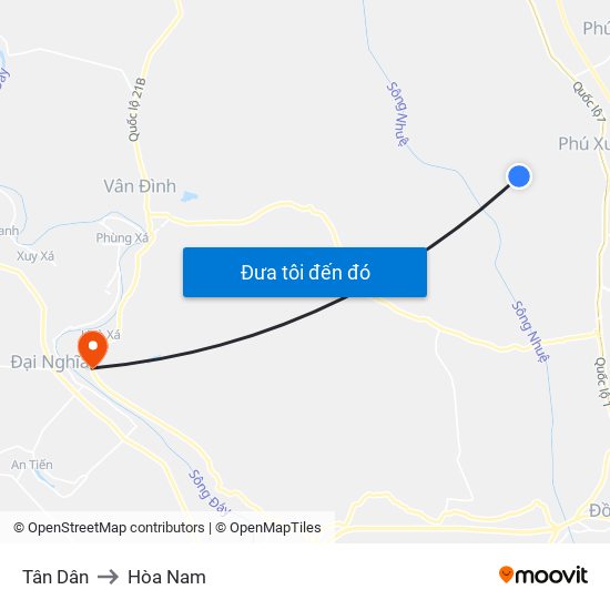 Tân Dân to Hòa Nam map