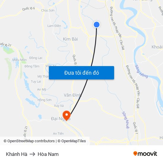 Khánh Hà to Hòa Nam map