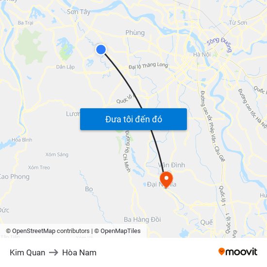 Kim Quan to Hòa Nam map