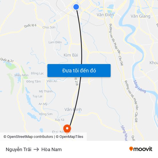 Nguyễn Trãi to Hòa Nam map