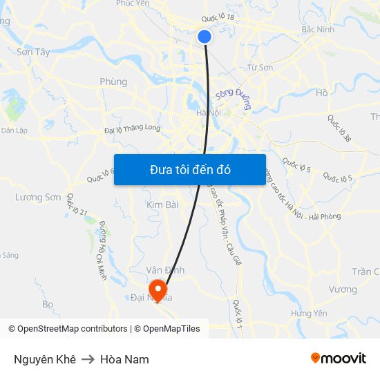 Nguyên Khê to Hòa Nam map