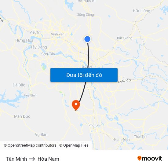 Tân Minh to Hòa Nam map