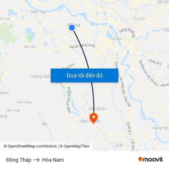 Đồng Tháp to Hòa Nam map